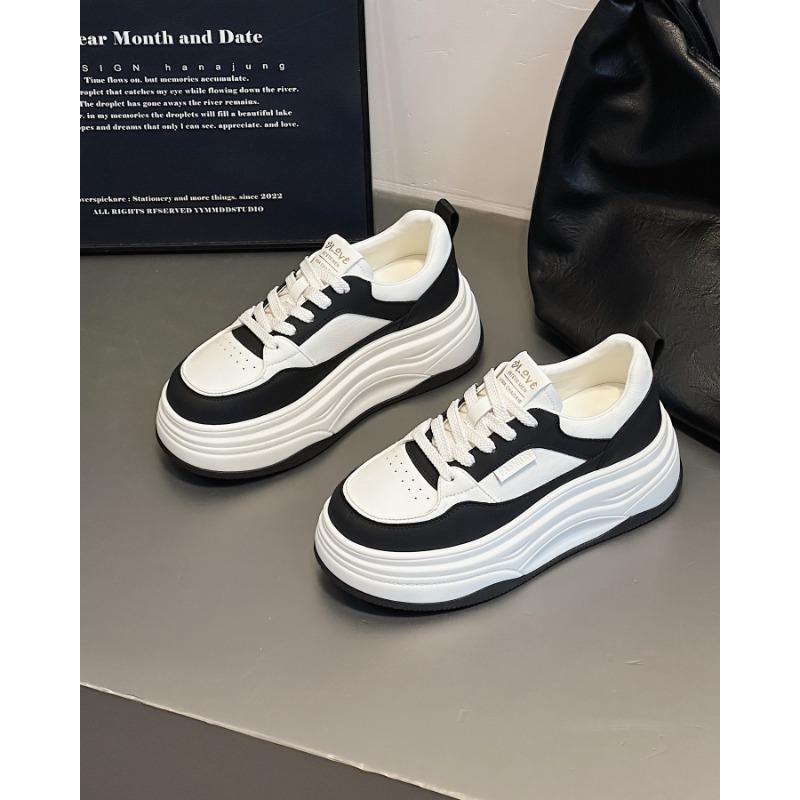

New autumn leather fashion thick-soled lace-up casual shoes women s small height-increasing board shoes women s white shoes 39