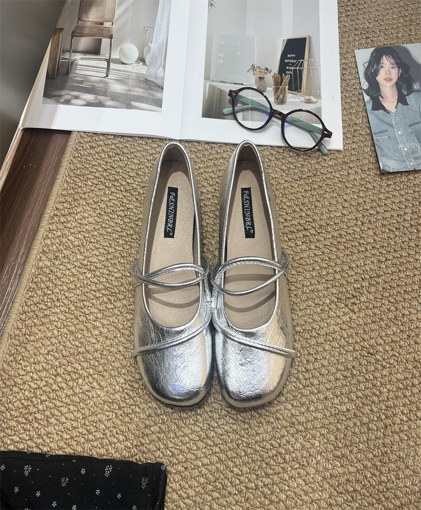 

Round head retro soft-soled Mary Jane shoes women s college style spring elegant Mori flat-soled single shoes ballet grandma shoes 39 срібний
