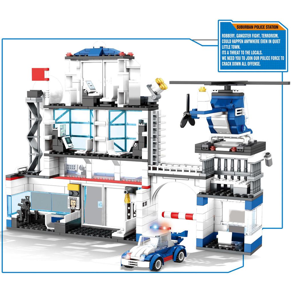 WOMA TOY Hot Sale Assemble DIY Police Headquarte Station Model Building Blocks Bricks Toy for Kids