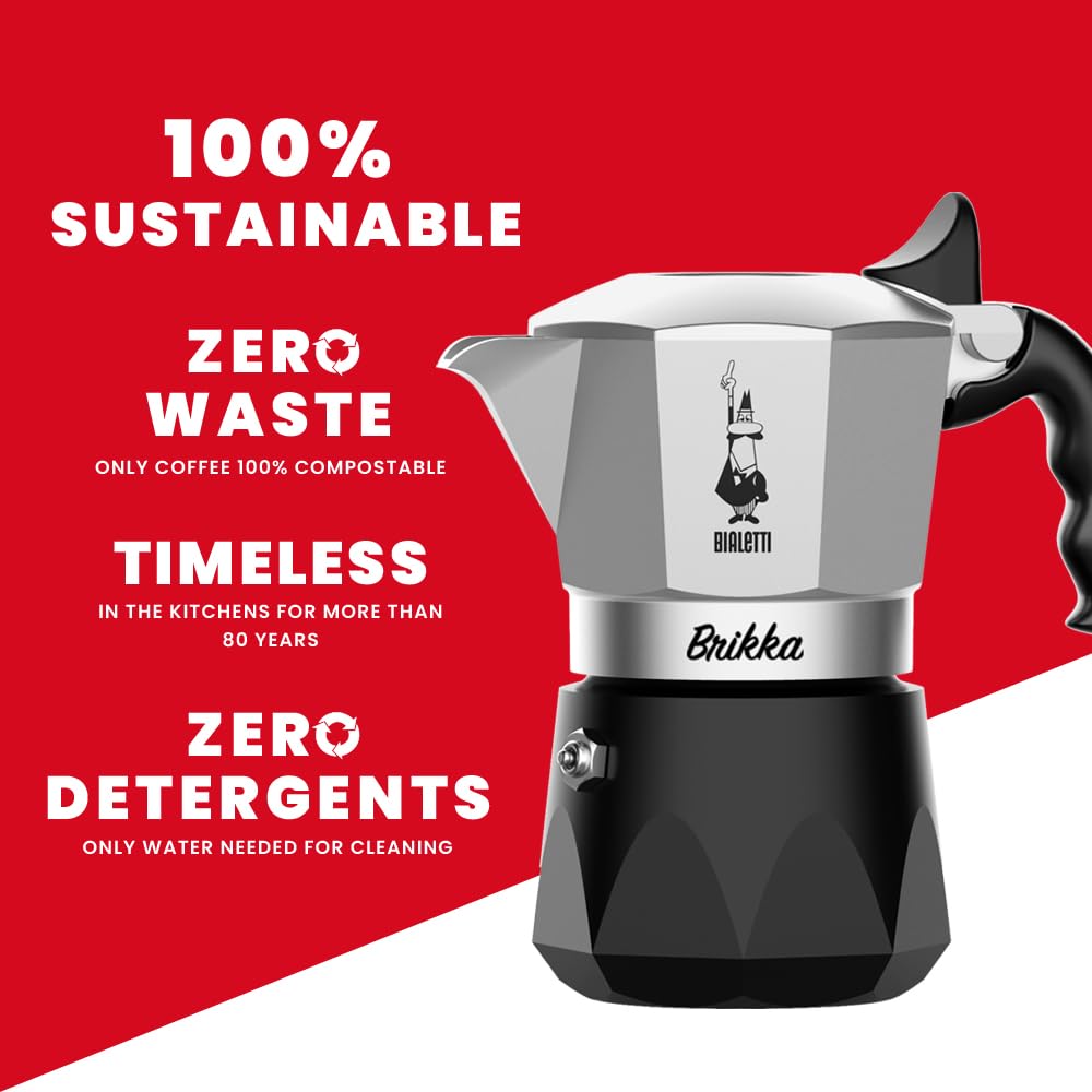 BIALETTI BRICKA NEW 4-Cup Stovetop Coffee Maker, Espresso Maker, and Mocchinetta