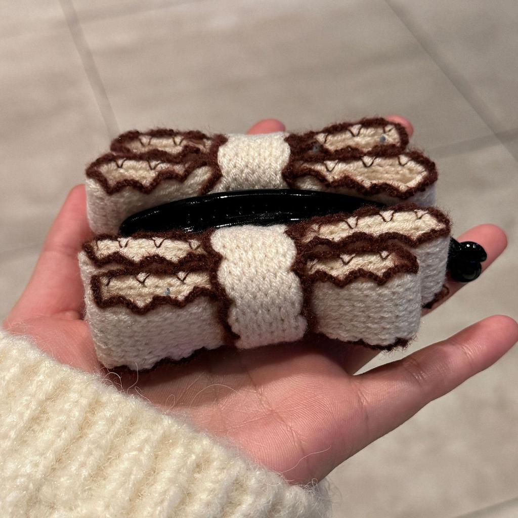 Knitted Lace Double Layer Bow Banana Hair Clip – Women's Autumn/Winter Retro Ponytail and Bun Accessory