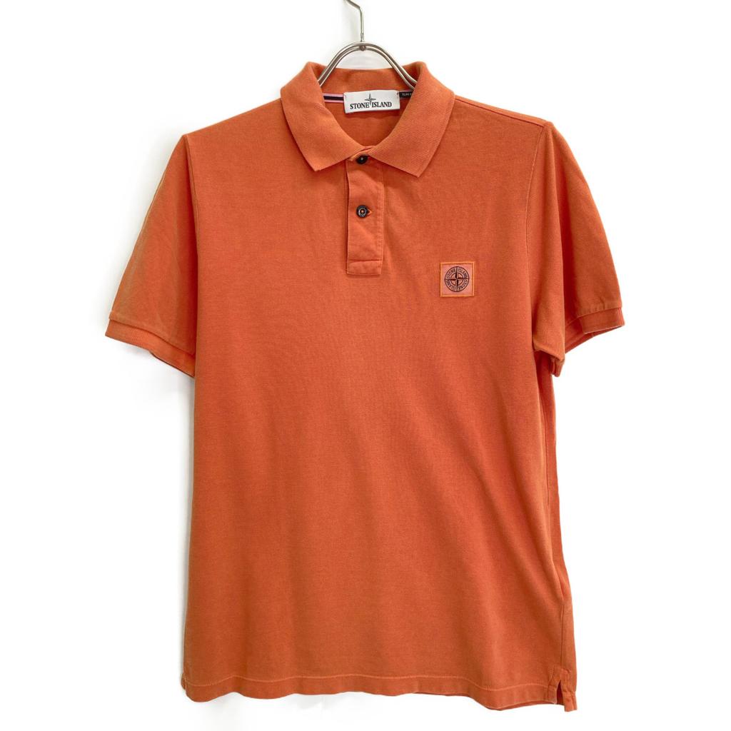 STONE ISLAND 621522S67 Orange Logo Embroidered Polo Shirt Tops M OrangeUsed