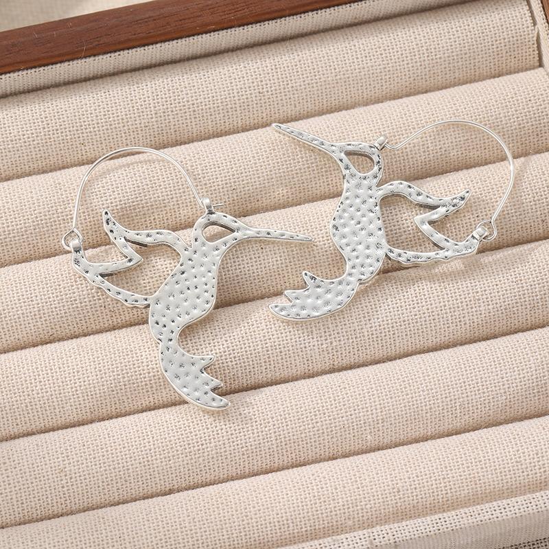 Minimalist Creative Birds Shaped Silvery Plated Hoop Earrings for Women's Bohemian Style Daily Party Jewelry Accessories