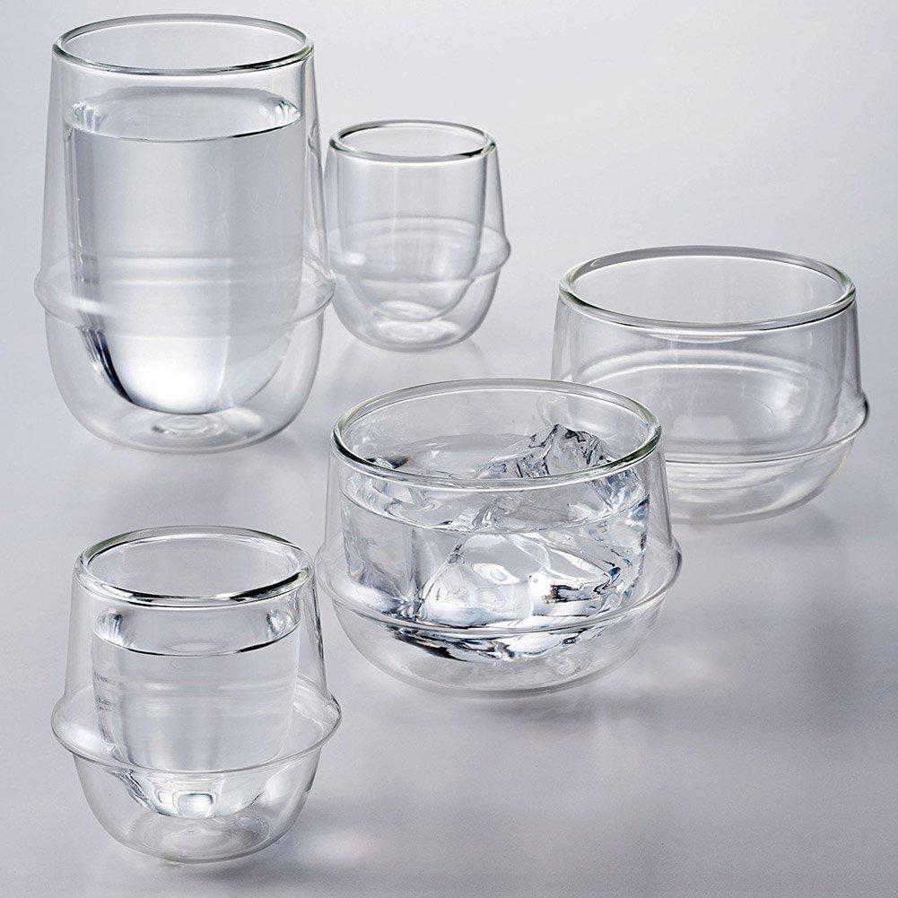 Kinto Sklenice na víno KRONOS s dvojitou stěnou 250 ml, žáruvzdorné sklo, bezpečný dárek, 23108, vhodná do mikrovlnné trouby/myčky