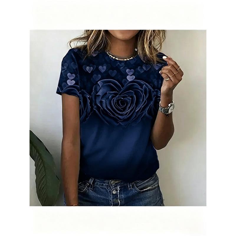 

Women s Fashion 3D T Shirt Oil Floral Pattern Fashion Short Sleeve Round Neck Short Sleeve T Shirt Top Casual Short Sleeve T Shirt 2XS