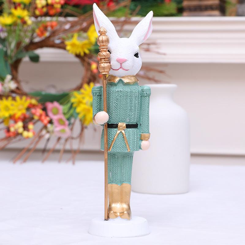 Resin Bunny Decor Easter Desk Statue Rabbit with Scepter Resin Rabbit Animal Sculpture Spring Creative Tabletop Ornaments for