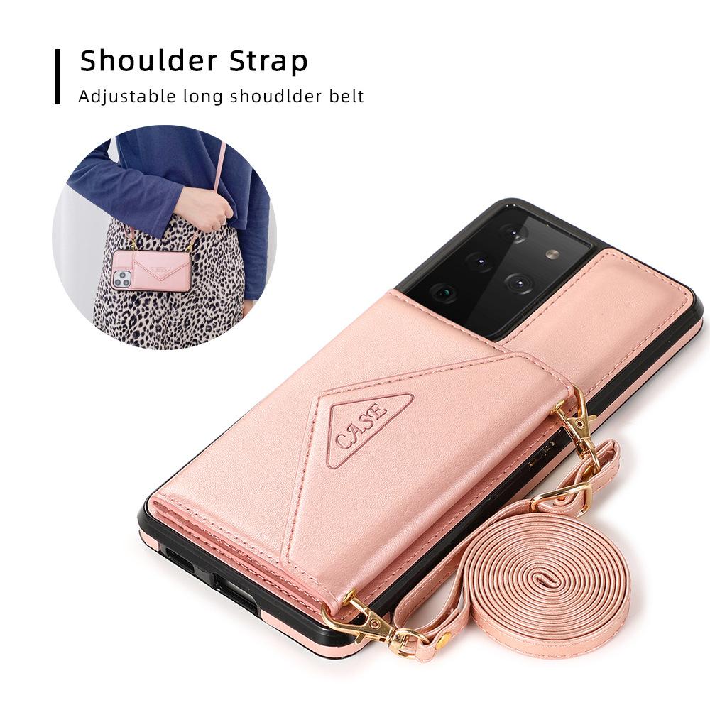 

Подходит для S22 Ultra Phone Case Diagonal Cross S20FE Card Insertion Leather Case Note 20 Multifunction Protective Case Samsung s21ultra розового золота
