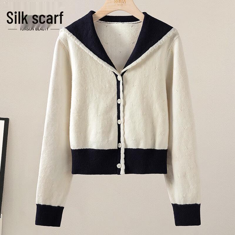 

Sishe Women s Preppy Color-Block Collared Knit Cardigan M