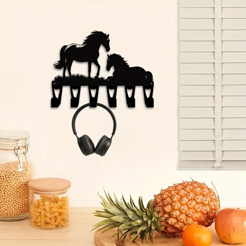 Vintage Horse Key Holder Wall Decor Heavy Iron with 6 Hooks Solid Metal Entryway