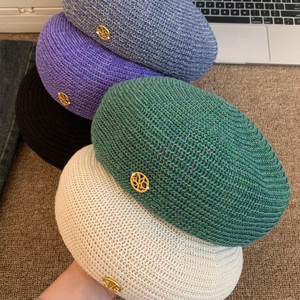 Y2k Painter Berets Korean Beanie Cap Fashion Hollow Knitted Beret Summer and Autumn