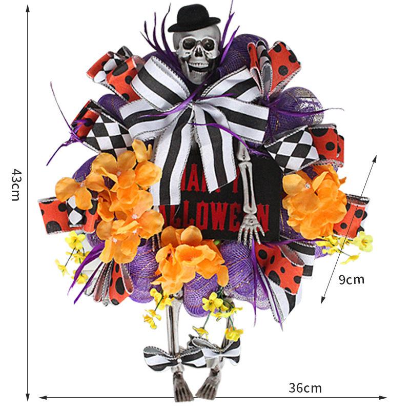 Holiday Decorations Horror Party Outdoor Decorations Halloween Skull Door Hanging Simulation Flower Wreath
