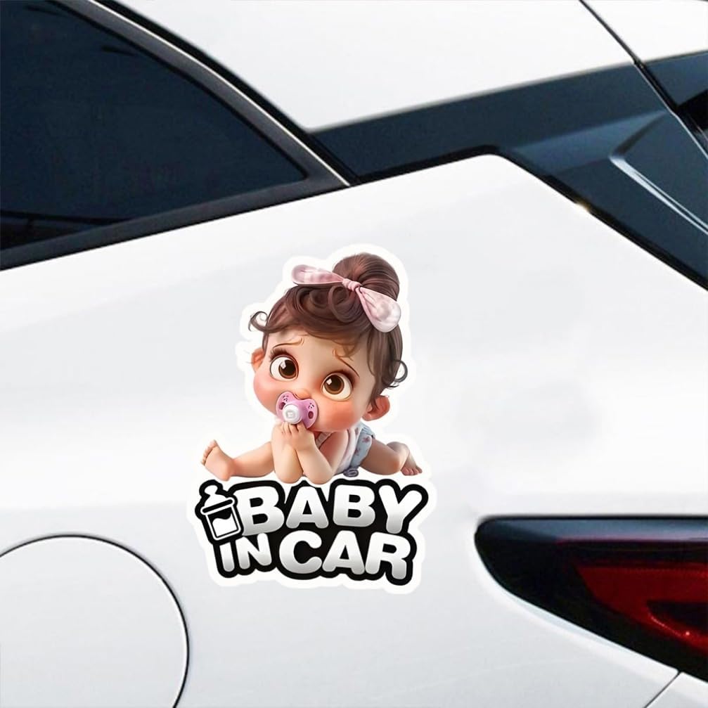 2pc Baby in Car- Youngsters Safety Vinyl Decals 4.13''x5.91''- Baby on Board Waterproof Stickers for Car Windows, Bumper & Rear Window - to Alert