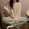 Women's Winter Plush Pajamas Set: Long-Sleeve, Solid Color, Thick Coral Fleece for Home or Outdoor Wear