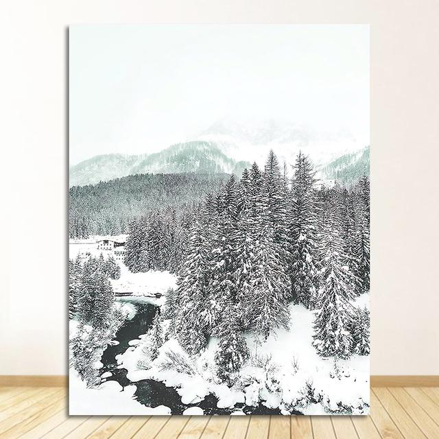 Landscape Pine Forest Snow Elk Nordic Posters And Prints Wall Pictures For Living Room Decor Wall Art Canvas Painting Winter