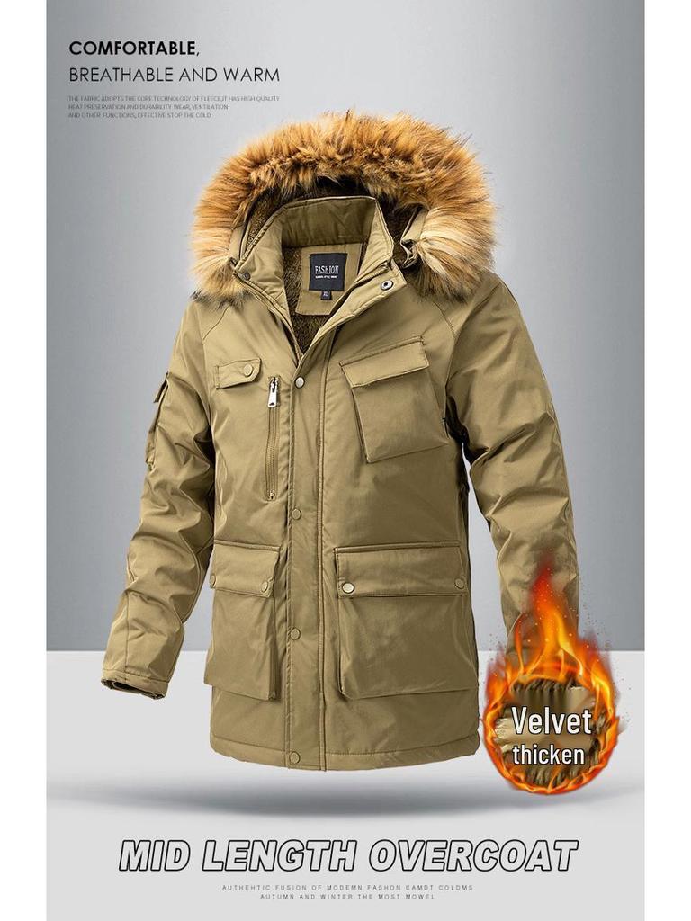 Men's Autumn/Winter Thick Plus Size Pure Cotton Mid-Length Jacket