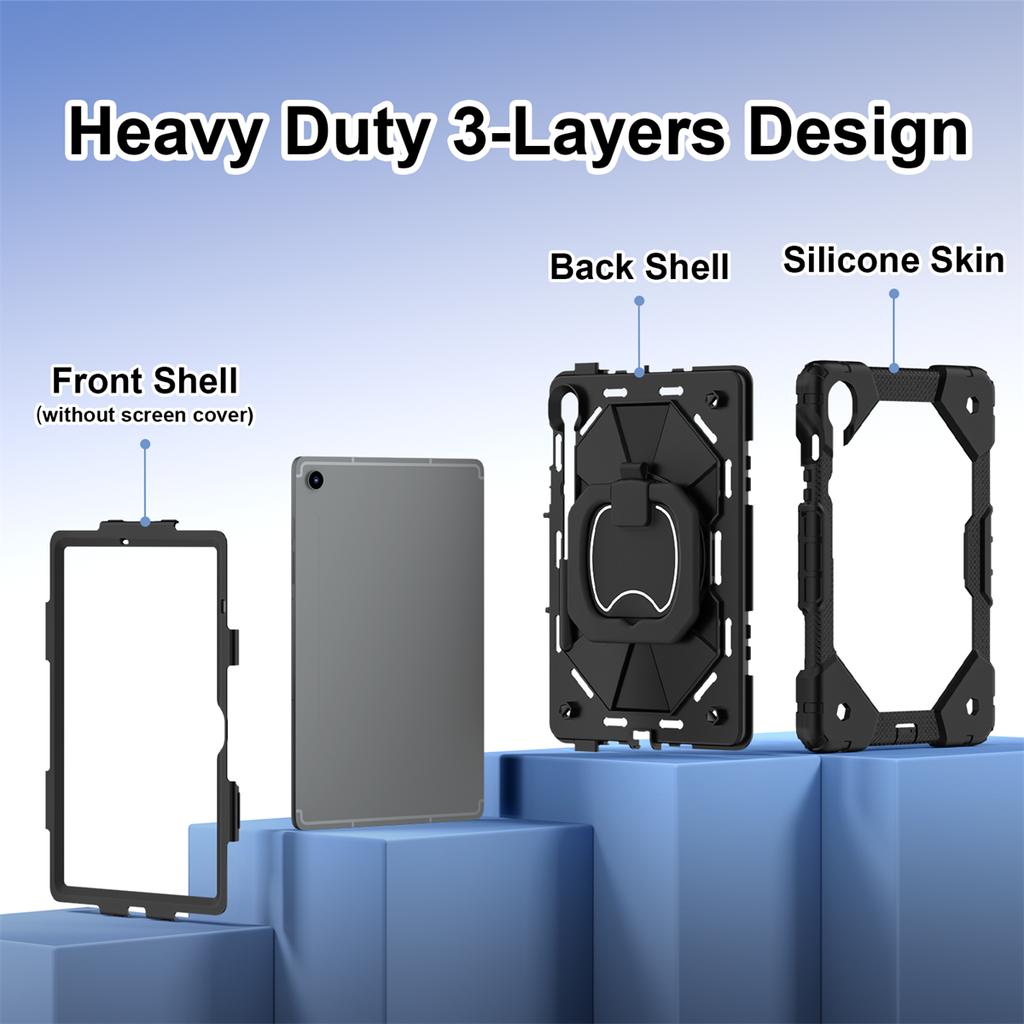 For Samsung Galaxy Tab S10 FE/Tab S9/Tab S9 FE.360° Rotating Grip Heavy Duty Protection Stand TPU+PC 3in1 Anti-knock Shockproof Tablets PC Case