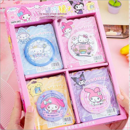 Sanrio Cute Cartoon Mini Round Mirror - Portable, High Appeal for Children & Students, Girly Heart Design