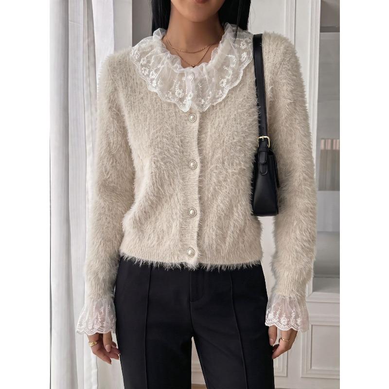 TIFICY Women's Fashion Casual Fall Winter Flower Pattern Print Long Sleeve O-Neck Sweaters