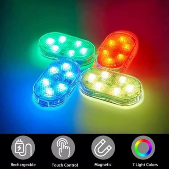 Auto LED světlo 7 barev měnící voděodolné proti poškrábání Mini velikost dobíjecí, dotykové ovládání, automatické vnitřní LED světlo
