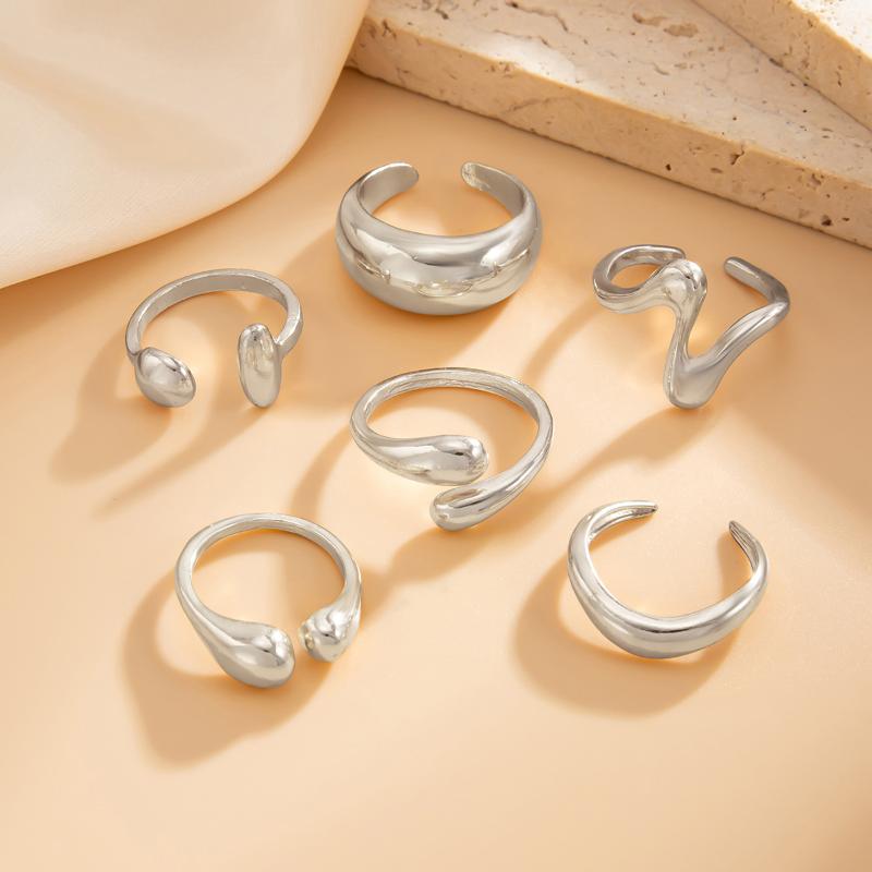 Irregular Glossy Metal Open Rings For Women Vintage Punk Gold Silver Color Personality Finger Ring Female Jewelry