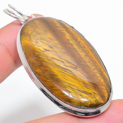 Natural Tiger Eye Gemstone Handmade 925 Sterling Silver Pendant 2.40" P5W36