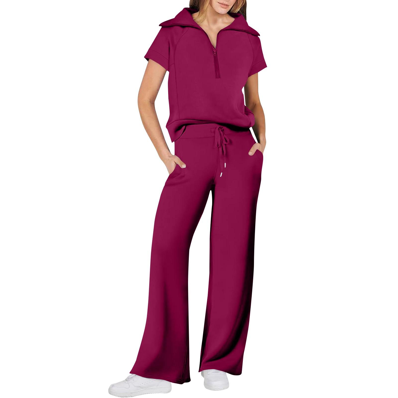 

Женские повседневные спортивные брюки с короткими рукавами, повседневная толстовка на молнии с короткими рукавами, широкие брюки, спортивный костюм XXL винный