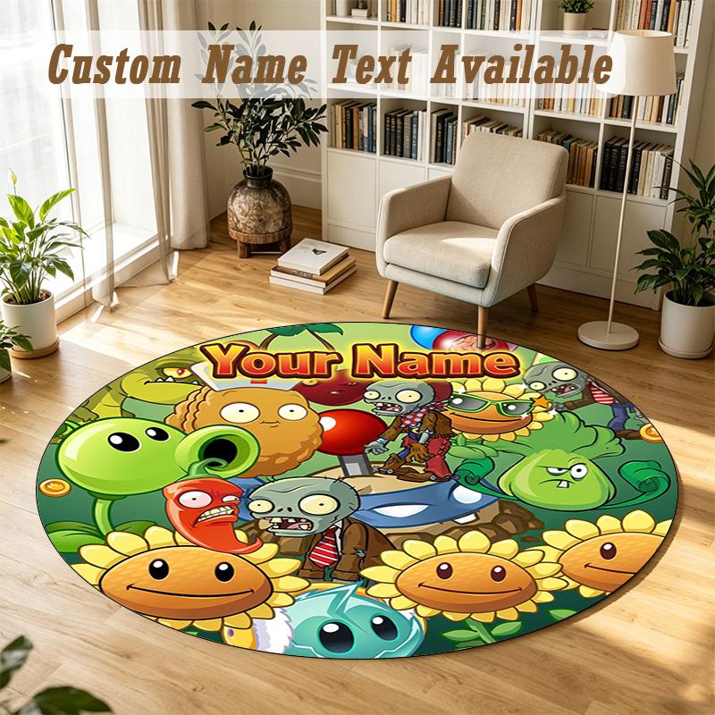 Round Rug Custom NamePlants Vs. Zombies Pattern Non Slip Carpet Home Floor Decor