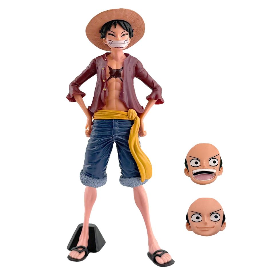 28Cm One Piece Anime Figure Confident Smiley Luffy Three Form Face Changing Action Figurine Doll Pvc Model Toys Collection Gifts