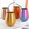 New Stainless Steel Wine Cup With Straw Single Layer Metal Drinking Mug Multifunction 500Ml Big Belly Cup Outdoor Drinkware