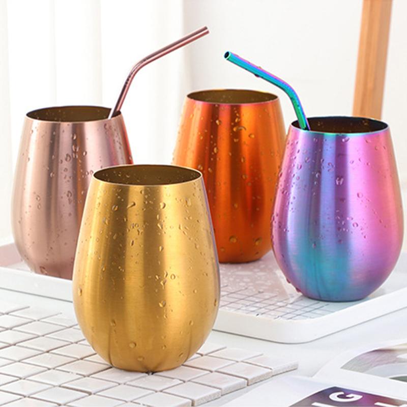 New Stainless Steel Wine Cup With Straw Single Layer Metal Drinking Mug Multifunction 500Ml Big Belly Cup Outdoor Drinkware
