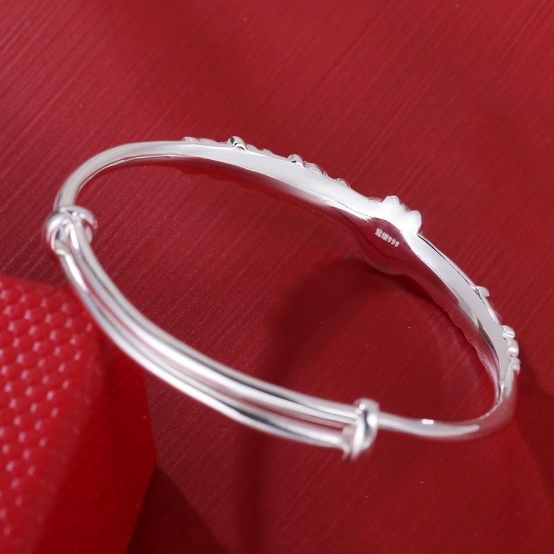 Sterling Silver Cartoon Bracelet for Girls 4-12 Years - Pink Push-Pull Design, Perfect Birthday Gift