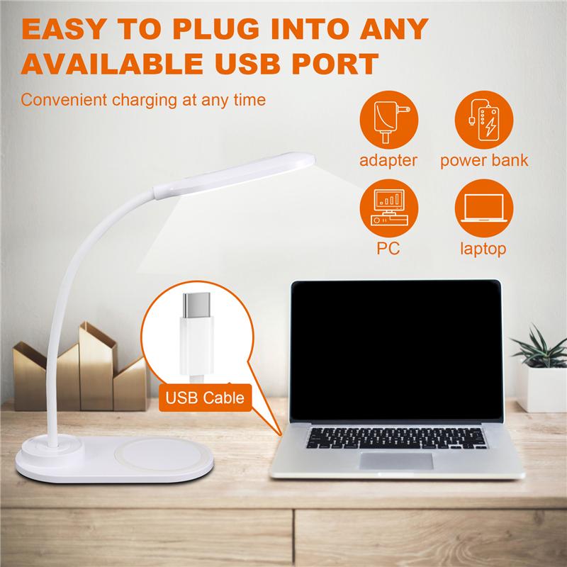 AD23-Dimmable LED Desk Lamp With Wireless Charger, Wireless Charging Desk Light Flexible Rotation Press Control Night Light