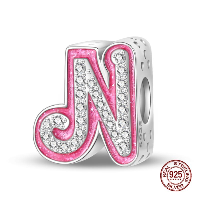 New In 26 Pink Pave A- Z Alphabet Beads Copper Love Letter Charm Fit Original 3Mm Charms Bracelet Bangle Fine Jewelry Gifts
