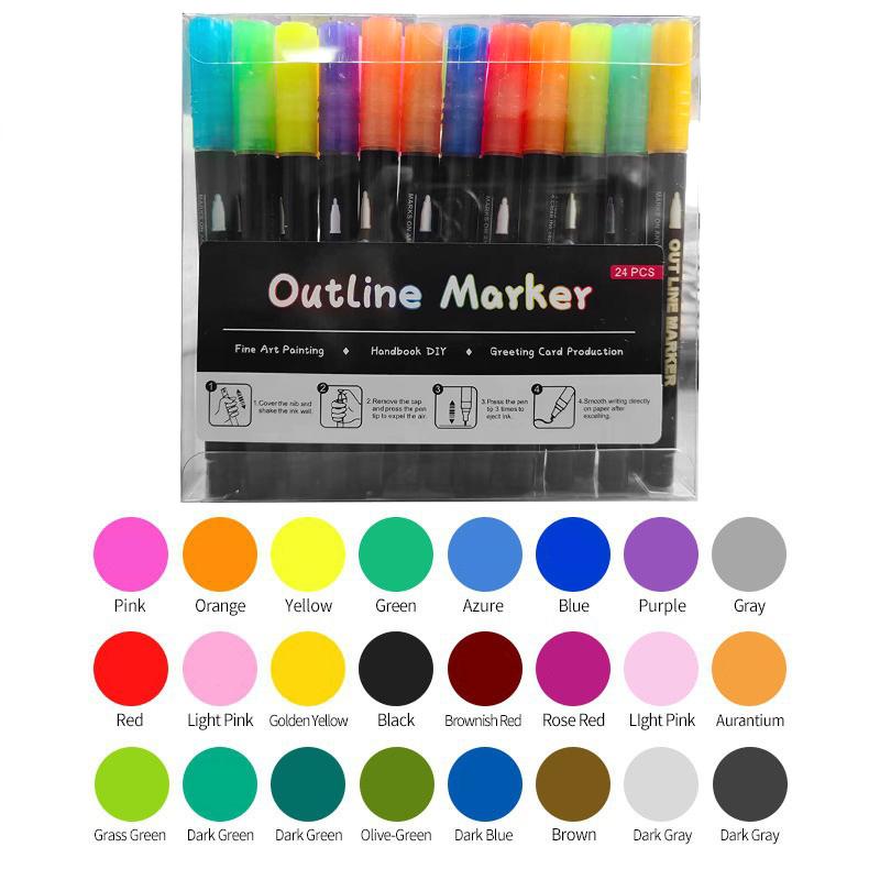 Doppellinien-Umriss-Metallic-Highlighter-Stifte Super-Zickzack-Doppellinien-Stifte Magische Glitzer-Zeichenstifte zum Malen