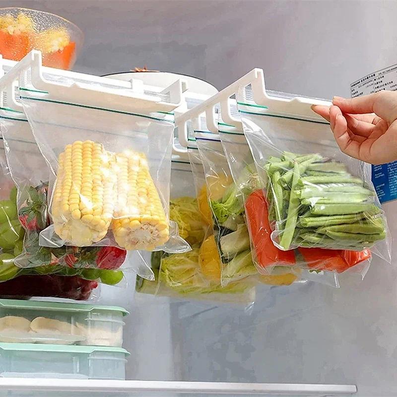 Kitchen Portable Telescopic Storage Rack Refrigerator Hanging Storage Clip Multifutional Sliding Rail Tray for Food Bag Zip-bag