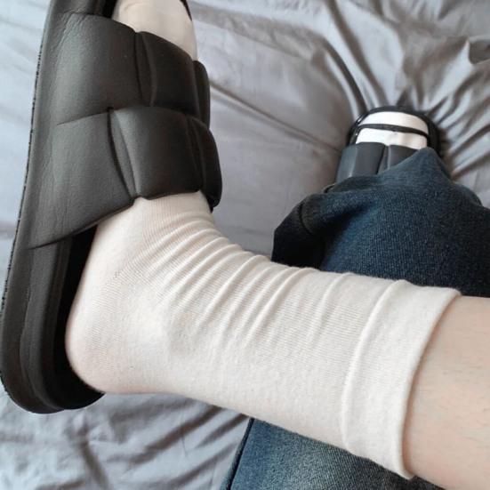 5 Pairs Crew Socks for Women Ribbed Knit Slouch Boot Socks Breathable Crochet Long Piles Socks for High School Girls