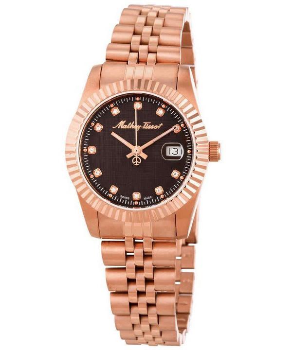 

Mathey-Tissot Mathy III Тон розового золота из нержавеющей стали с коричневым циферблатом Кварцевые женские часы D810PRM коричневый