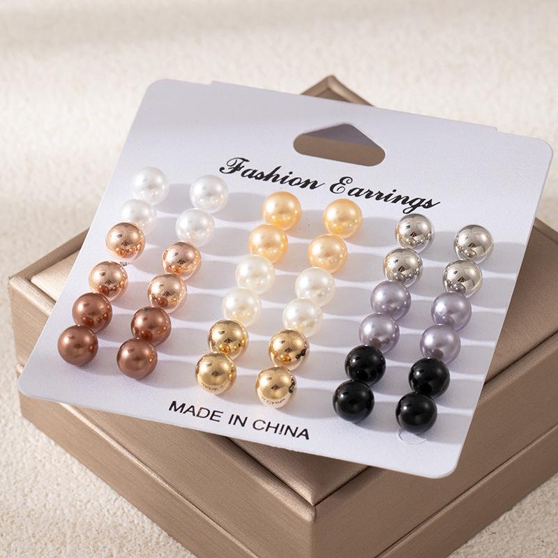 18-Piece Geometric and Pearl Stud Earring Set - Trendy European & American Style
