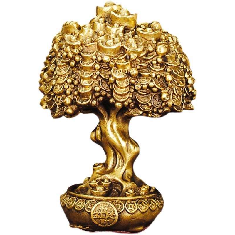 Chinese Lucky Pure Copper Bring Money Tree Ornaments Pot Tree Living Room Office Desktop Sculptures
