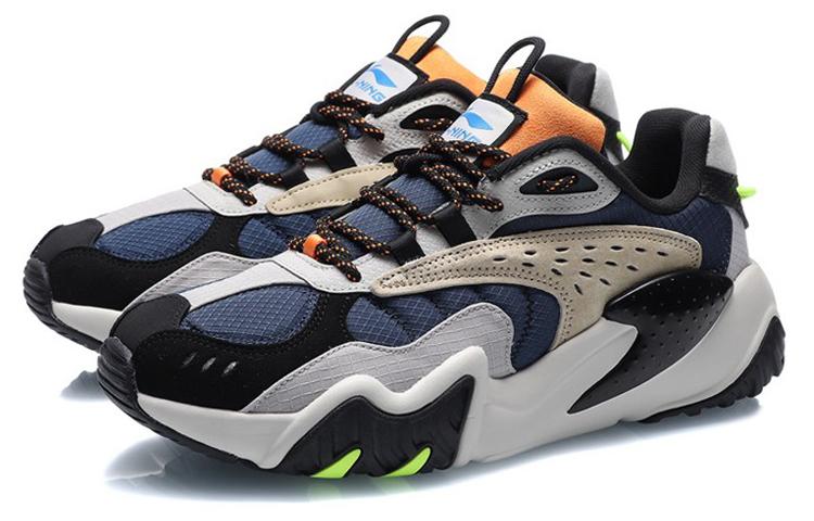 Li Ning Cat Paw Lite Comfortable Cushioning Slip Resistant Abrasion Resistant Low Top Running Shoes Men's Blue Black AGLQ107-3