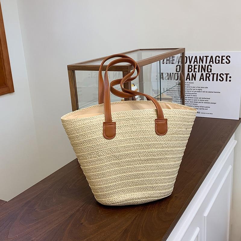 Strohtasche Damen große Kapazität neue Urlaubsstrand-Strohtasche gewebte Bucket Bag Strandtasche