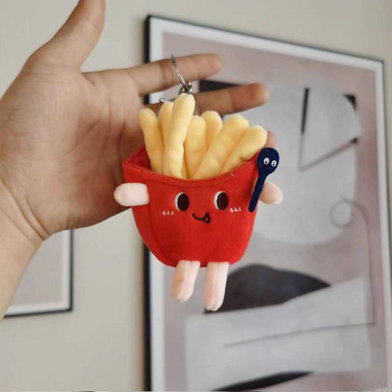 Adorable Kirby Plush Toy Hamburger Fries Keychain Soft Cotton Short Plush 11cm