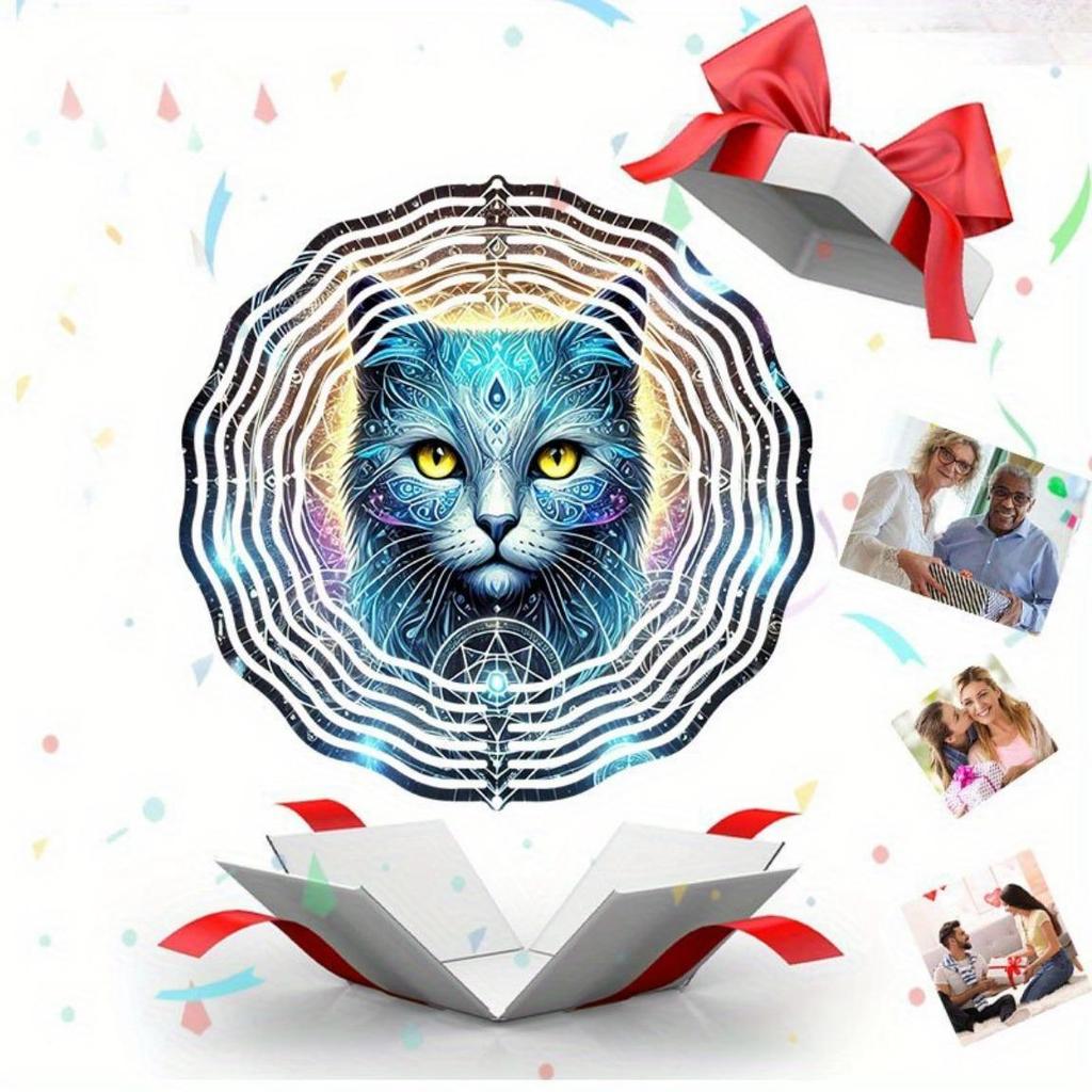 2D Metal Wind Spinner Mysterious Magic Cat Design Outdoor Garden Balcony Decor Dynamic Wind Chime for Autumn Halloween Holiday Gift