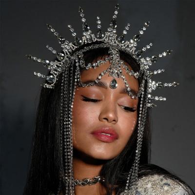 Tassel Crown Female Exaggerated Personality Goddess Halo Rhinestones Sun Flower Headwear Holiday Accessories
