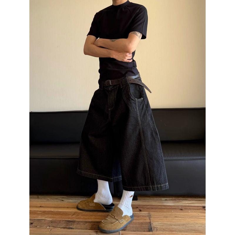 Cabbage Coke American Vintage Black Shorts Cropped Pants Men's Summer Wide Leg Loose Original Cow Jeans Tide