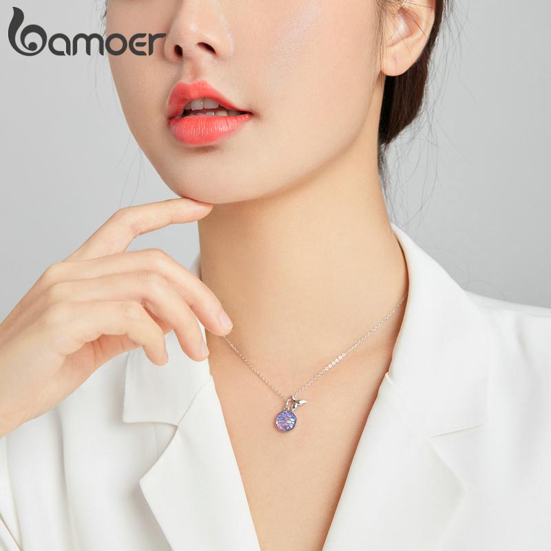 BAMOER 925 Sterling Silver Delicarte Fishtail Scale Pendant Necklaces for Women Adjustable 17.7 Inches Chain Necklaces