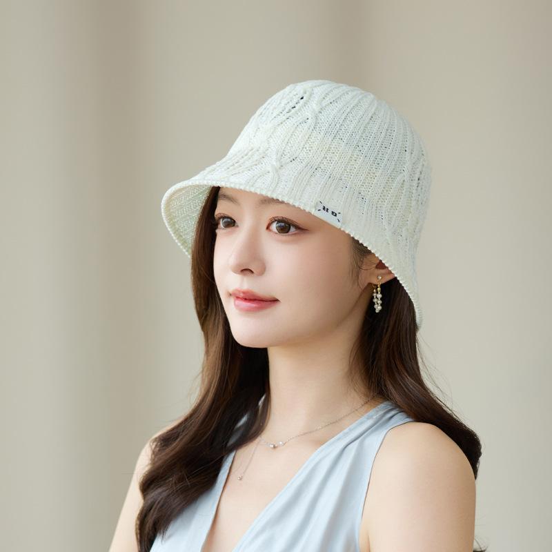 Summer new hollow woven bucket hat women's Japanese big head circumference washbasin hat seaside vacation sun hat