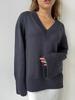 Women's Pullover Sweater with A V-neck and A Slit At The Bottom