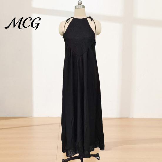 Pleated Skirt Women Women's Sheer Lace Halter Maxi Dress, Sleeveless Floral Off Shoulder Dress Patchwork A-line Long Summer Vacation Flowy Sundress