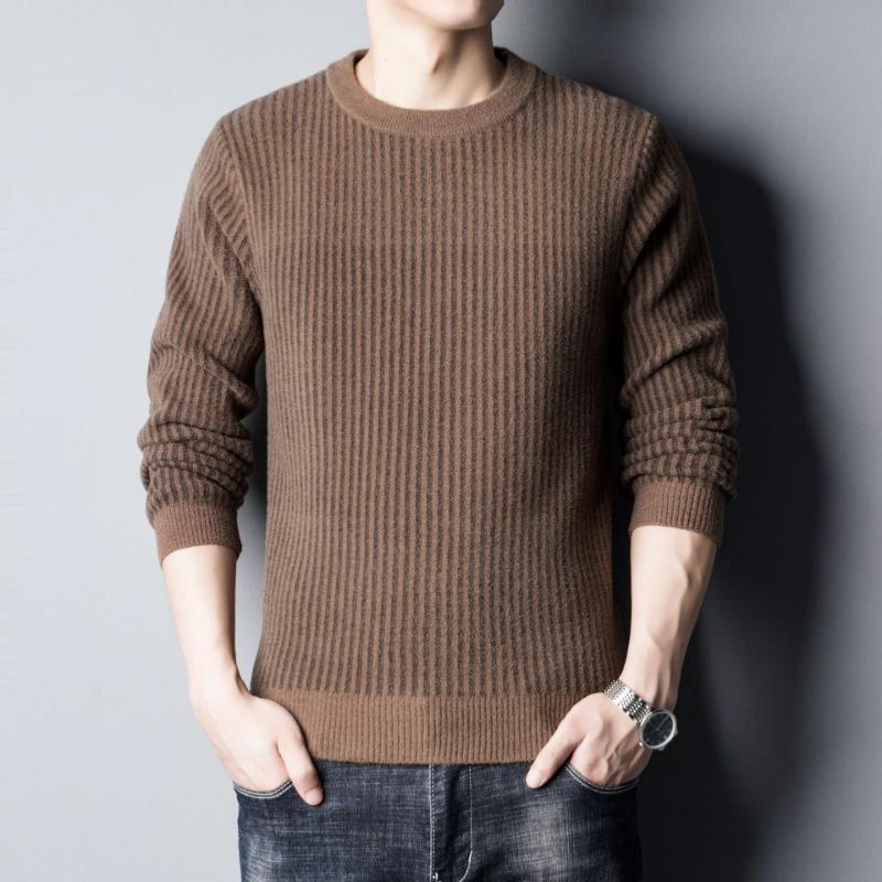 

Джемпер с круглым вырезом, мужской новый тренд, свободные топы, полосатая жаккардовая трикотажная нижняя рубашка, мужская внутренняя осенне-зимняя рубашка 3XL